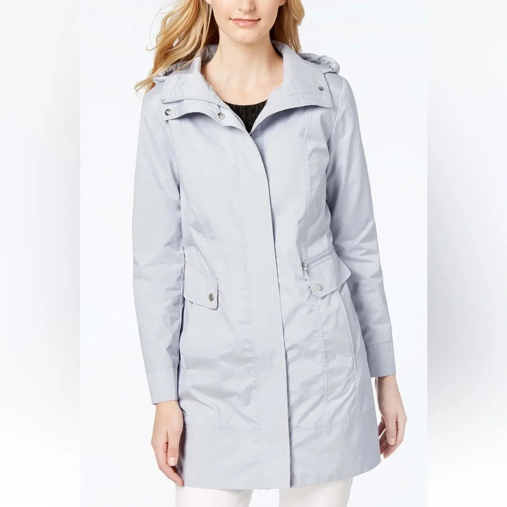 Cole Haan Bow Back Packable Hooded Raincoat Blue XL